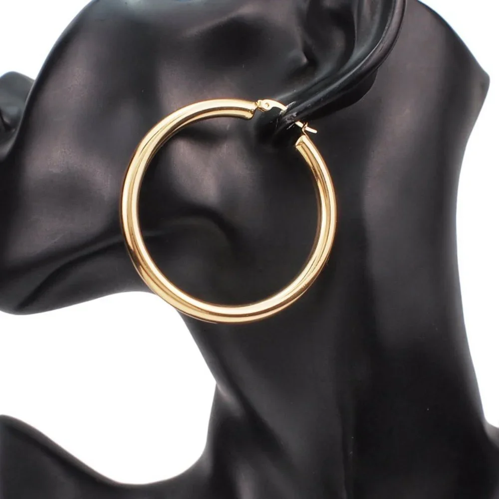 NEW 18K Yellow Gold Round 2'' Tube Hoop Earrings
